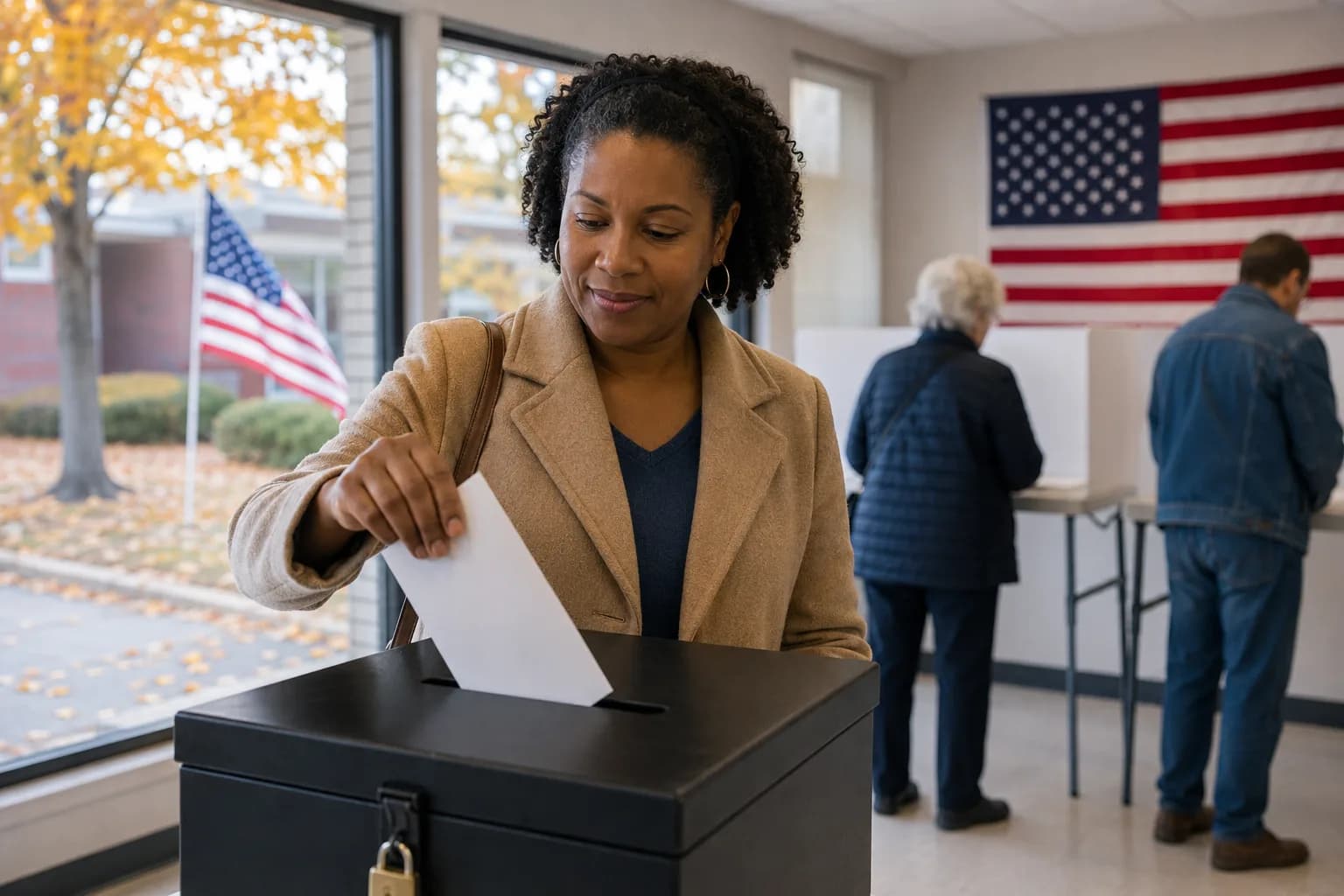 Voters and campaign signs after a primary election night in America